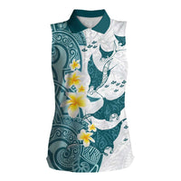 Maori Manta Ray Plumeria Teal Women Sleeveless Polo Shirt LT01 Female Teal - Polynesian Pride