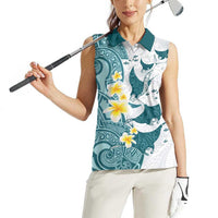 Maori Manta Ray Plumeria Teal Women Sleeveless Polo Shirt LT01 - Polynesian Pride