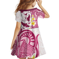 Maori Manta Ray Plumeria Royal Pink Family Matching Off Shoulder Short Dress and Hawaiian Shirt