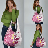 Maori Manta Ray Plumeria Royal Pink Grocery Bag