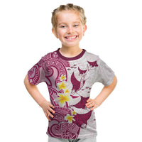Maori Manta Ray Plumeria Royal Pink Kid T Shirt