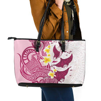 Maori Manta Ray Plumeria Royal Pink Leather Tote Bag