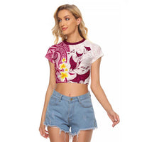 Maori Manta Ray Plumeria Royal Pink Raglan Cropped T Shirt
