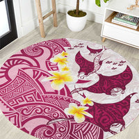 Maori Manta Ray Plumeria Royal Pink Round Carpet LT01 Pink - Polynesian Pride