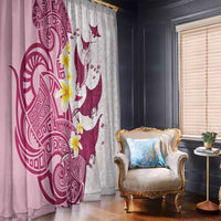 Maori Manta Ray Plumeria Royal Pink Window Curtain