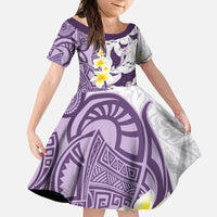 Maori Manta Ray Plumeria Deep Purple Family Matching Short Sleeve Bodycon Dress and Hawaiian Shirt LT01 Daughter's Dress Purple - Polynesian Pride