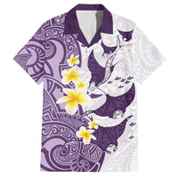 Maori Manta Ray Plumeria Deep Purple Family Matching Short Sleeve Bodycon Dress and Hawaiian Shirt LT01 Dad's Shirt - Short Sleeve Purple - Polynesian Pride