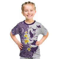 Maori Manta Ray Plumeria Deep Purple Kid T Shirt
