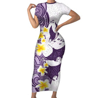 Maori Manta Ray Plumeria Deep Purple Short Sleeve Bodycon Dress LT01 Long Dress Purple - Polynesian Pride