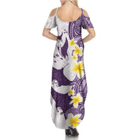 Maori Manta Ray Plumeria Deep Purple Summer Maxi Dress LT01 - Polynesian Pride