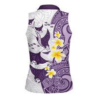 Maori Manta Ray Plumeria Deep Purple Women Sleeveless Polo Shirt LT01 - Polynesian Pride