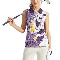 Maori Manta Ray Plumeria Deep Purple Women Sleeveless Polo Shirt LT01 - Polynesian Pride