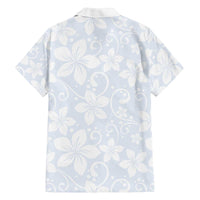 Plumeria Floral White Sunday Family Matching Off Shoulder Short Dress and Hawaiian Shirt