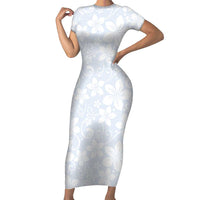 Plumeria Floral White Sunday Family Matching Short Sleeve Bodycon Dress and Hawaiian Shirt