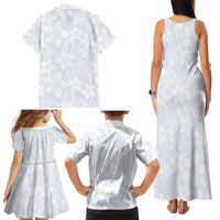 Plumeria Floral White Sunday Family Matching Tank Maxi Dress and Hawaiian Shirt