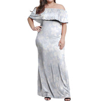 Plumeria Floral White Sunday Off Shoulder Maxi Dress