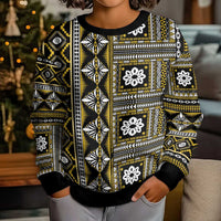 Fiji Masi Tapa Pattern Yellow Kid Ugly Christmas Sweater - Polynesian Pride