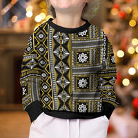 Fiji Masi Tapa Pattern Yellow Kid Ugly Christmas Sweater - Polynesian Pride