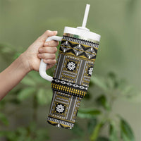Fiji Masi Tapa Pattern Yellow Tumbler With Handle - Polynesian Pride