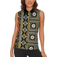Fiji Masi Tapa Pattern Yellow Women Sleeveless Polo Shirt - Polynesian Pride