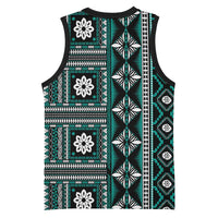 Fiji Masi Tapa Pattern Teal Basketball Jersey - Polynesian Pride