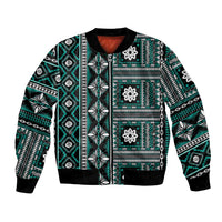 Fiji Masi Tapa Pattern Teal Bomber Jacket - Polynesian Pride