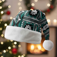 Fiji Masi Tapa Pattern Teal Christmas Santa Hat - Polynesian Pride