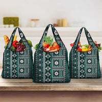Fiji Masi Tapa Pattern Teal Grocery Bag - Polynesian Pride