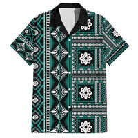 Fiji Masi Tapa Pattern Teal Hawaiian Shirt - Polynesian Pride