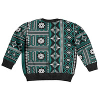 Fiji Masi Tapa Pattern Teal Kid Ugly Christmas Sweater - Polynesian Pride