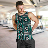 Fiji Masi Tapa Pattern Teal Men Tank Top - Polynesian Pride