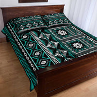 Fiji Masi Tapa Pattern Teal Quilt Bed Set - Polynesian Pride