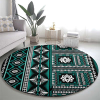 Fiji Masi Tapa Pattern Teal Round Carpet LT01 - Polynesian Pride