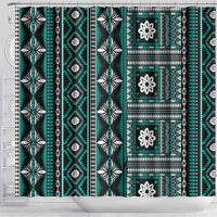 Fiji Masi Tapa Pattern Teal Shower Curtain - Polynesian Pride