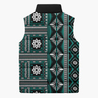 Fiji Masi Tapa Pattern Teal Sleeveless Puffer Jacket - Polynesian Pride