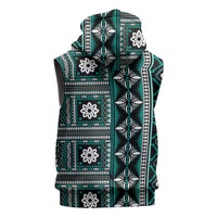 Fiji Masi Tapa Pattern Teal Sleeveless Zip Hoodie - Polynesian Pride