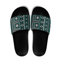 Fiji Masi Tapa Pattern Teal Slide Sandals - Polynesian Pride