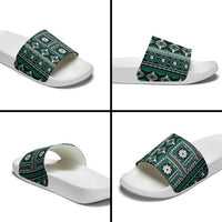 Fiji Masi Tapa Pattern Teal Slide Sandals - Polynesian Pride