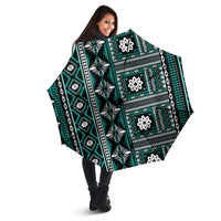 Fiji Masi Tapa Pattern Teal Umbrella - Polynesian Pride