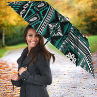 Fiji Masi Tapa Pattern Teal Umbrella - Polynesian Pride