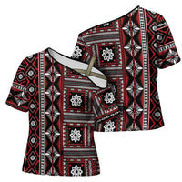 Fiji Masi Tapa Pattern Red Cross Shoulder Shirt - Polynesian Pride
