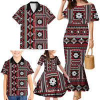 Fiji Masi Tapa Pattern Red Family Matching Mermaid Dress and Hawaiian Shirt - Polynesian Pride