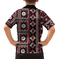 Fiji Masi Tapa Pattern Red Family Matching Off The Shoulder Long Sleeve Dress and Hawaiian Shirt - Polynesian Pride