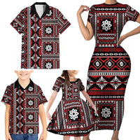 Fiji Masi Tapa Pattern Red Family Matching Short Sleeve Bodycon Dress and Hawaiian Shirt - Polynesian Pride