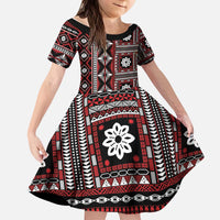 Fiji Masi Tapa Pattern Red Kid Short Sleeve Dress - Polynesian Pride