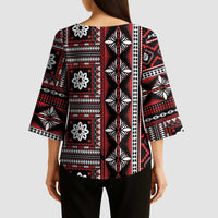 Fiji Masi Tapa Pattern Red Kimono Sleeve Blouse - Polynesian Pride