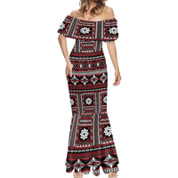 Fiji Masi Tapa Pattern Red Mermaid Dress - Polynesian Pride