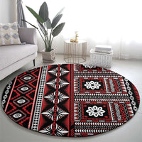 Fiji Masi Tapa Pattern Red Round Carpet - Polynesian Pride