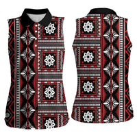 Fiji Masi Tapa Pattern Red Women Sleeveless Polo Shirt - Polynesian Pride