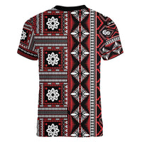 Fiji Masi Tapa Pattern Red Women V-Neck T-Shirt - Polynesian Pride